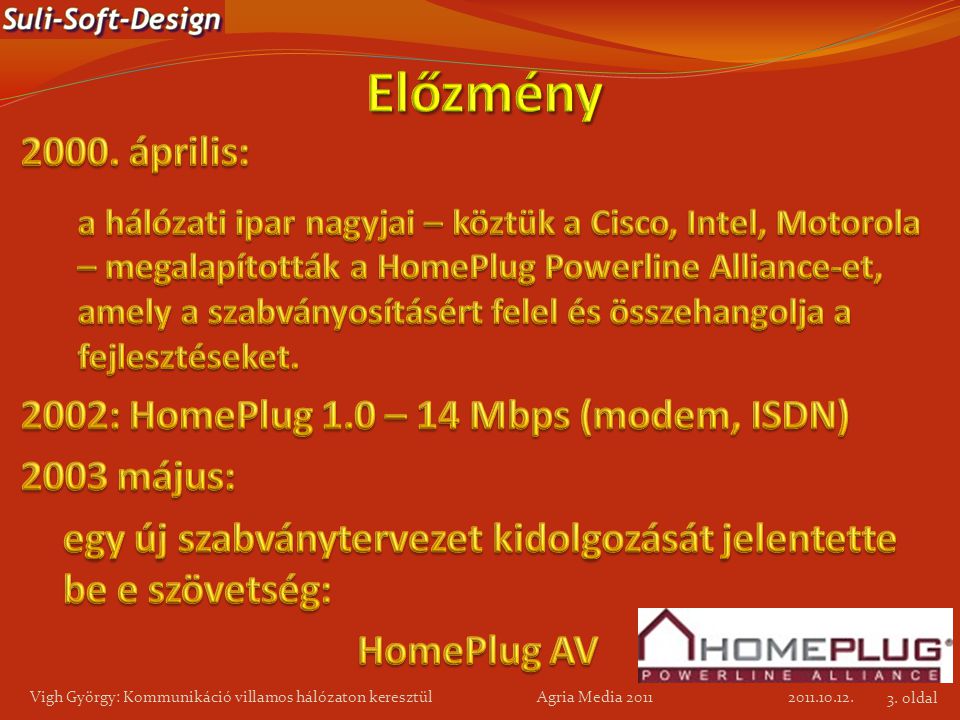 Előzmény április: 2002: HomePlug 1.0 – 14 Mbps (modem, ISDN)