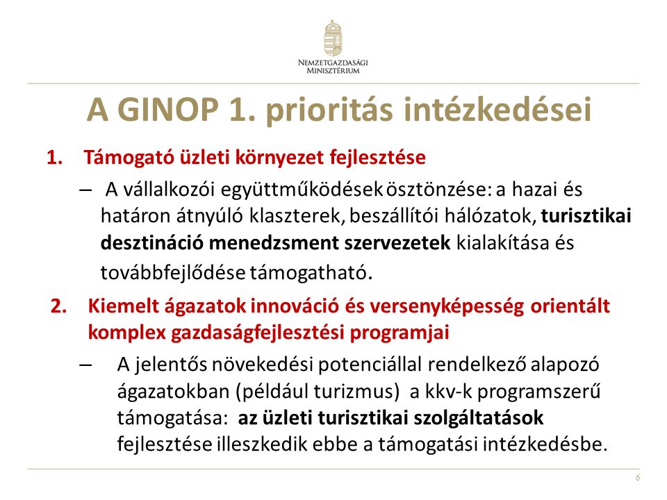 A GINOP 1. prioritás intézkedései
