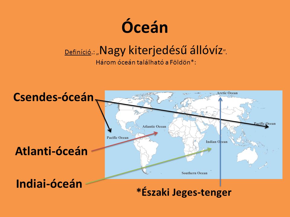 Óceán Csendes-óceán Atlanti-óceán Indiai-óceán *Északi Jeges-tenger