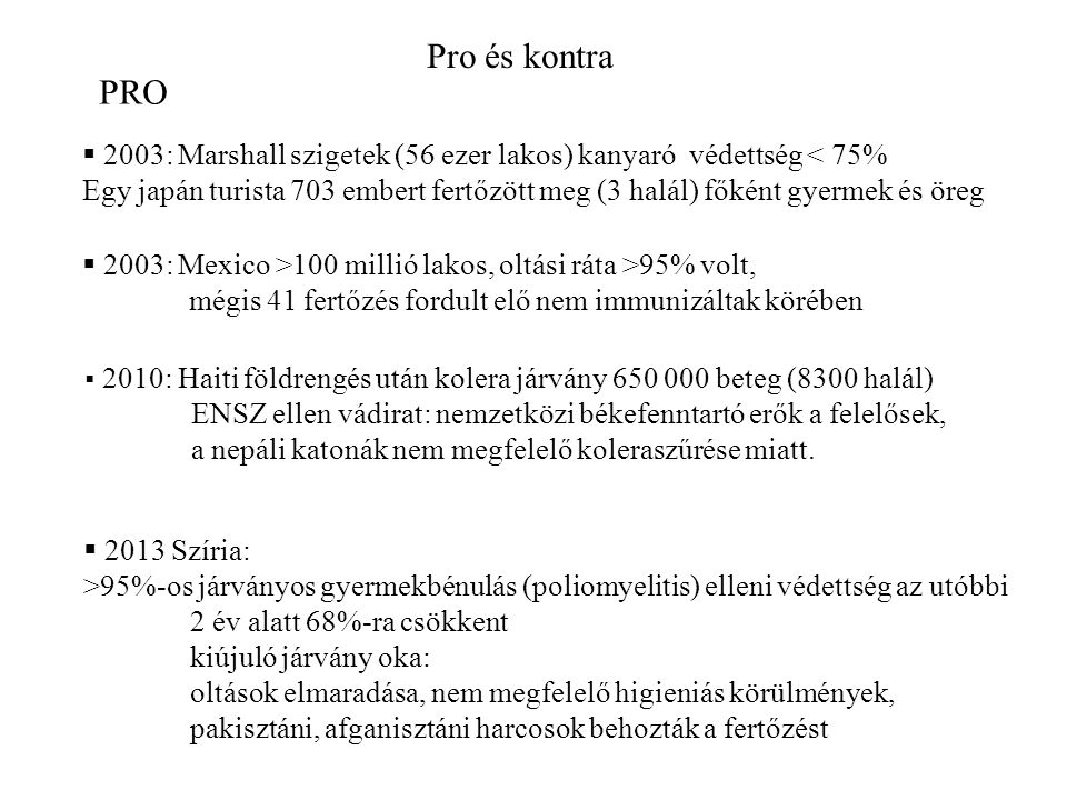 Pro és kontra PRO. 2003: Marshall szigetek (56 ezer lakos) kanyaró védettség < 75%