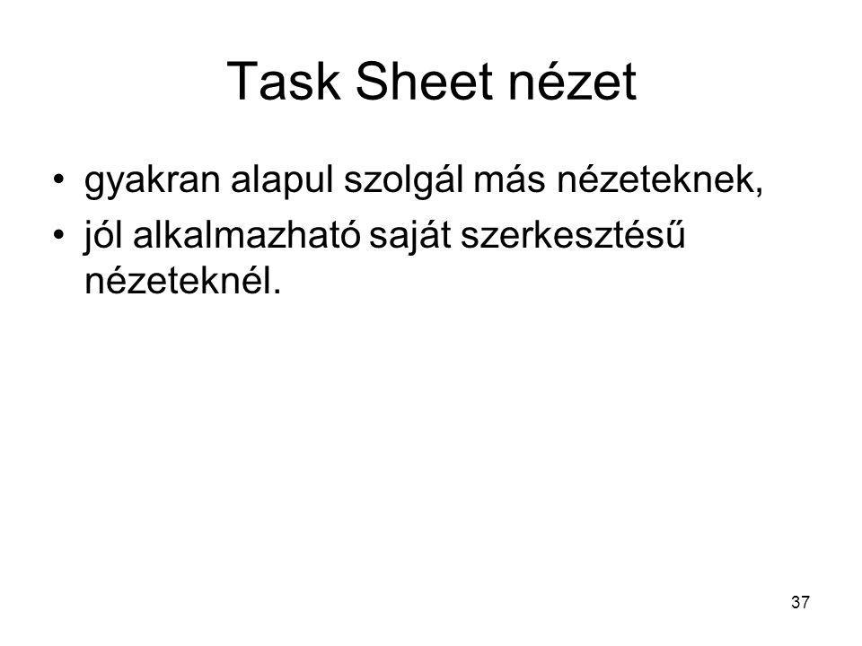 Task Sheet nézet gyakran alapul szolgál más nézeteknek,