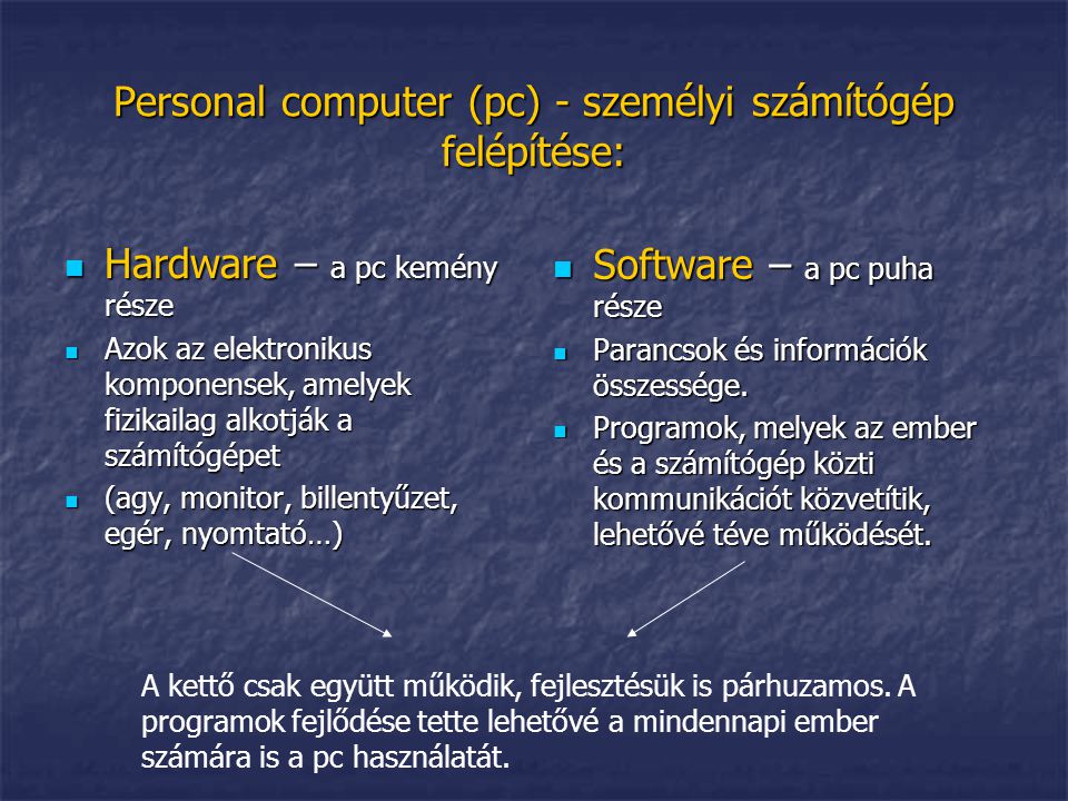 Personal computer (pc) - személyi számítógép felépítése: