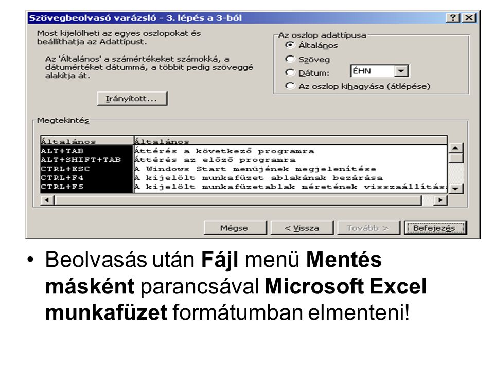 Beolvasás után Fájl menü Mentés másként parancsával Microsoft Excel munkafüzet formátumban elmenteni!