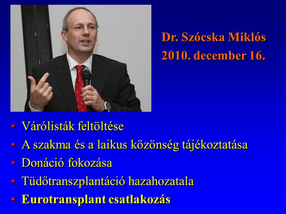 Dr. Szócska Miklós december 16. Várólisták feltöltése. A szakma és a laikus közönség tájékoztatása.