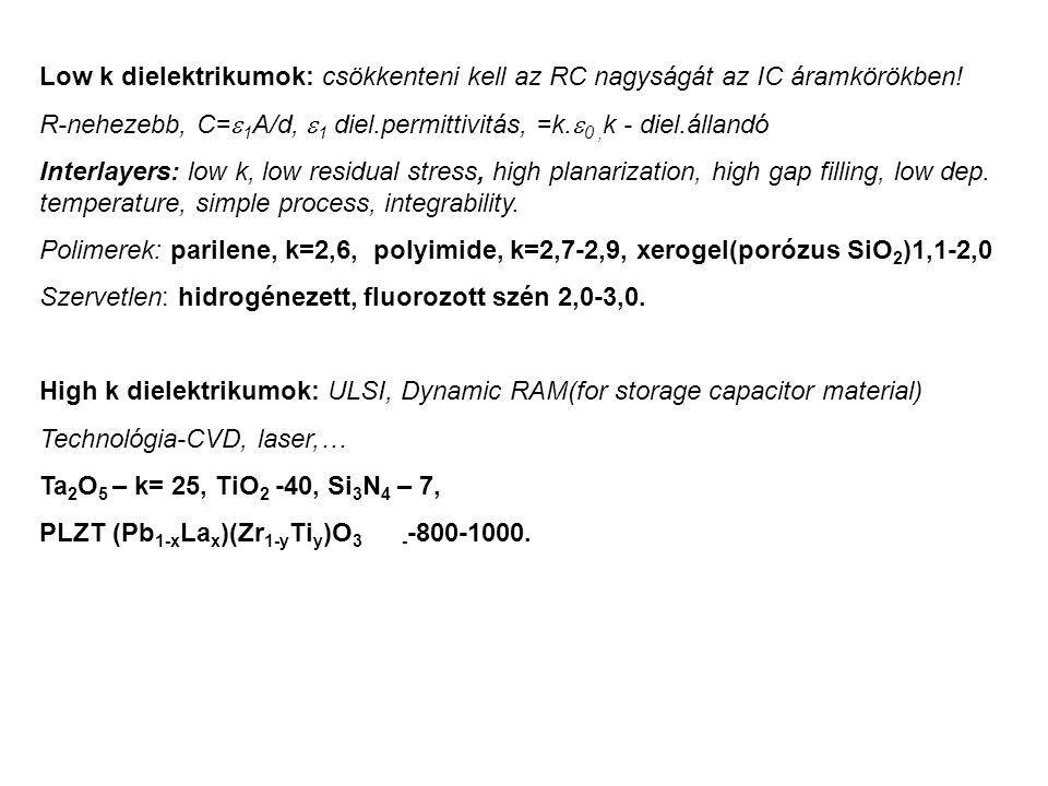 Low k dielektrikumok: csökkenteni kell az RC nagyságát az IC áramkörökben!