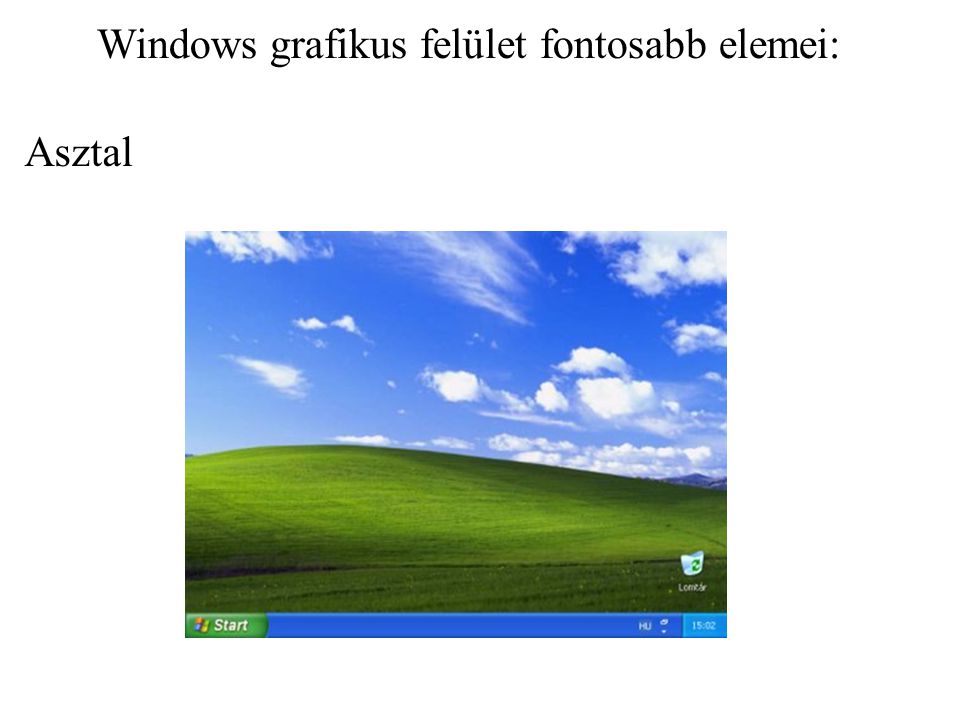 Windows grafikus felület fontosabb elemei: