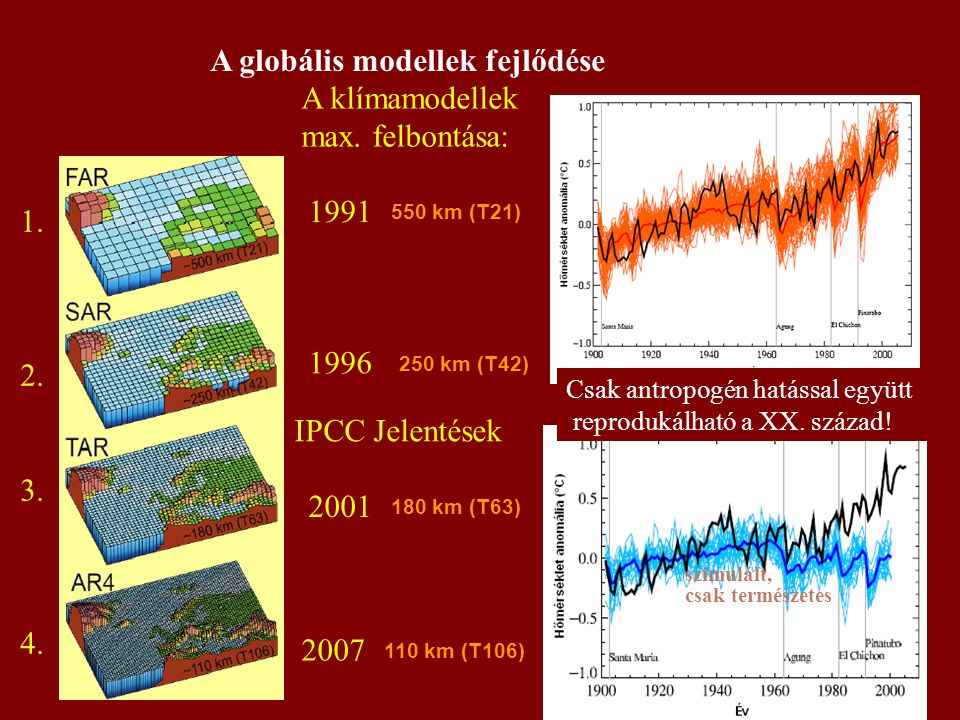 A globális modellek fejlődése A klímamodellek max. felbontása: