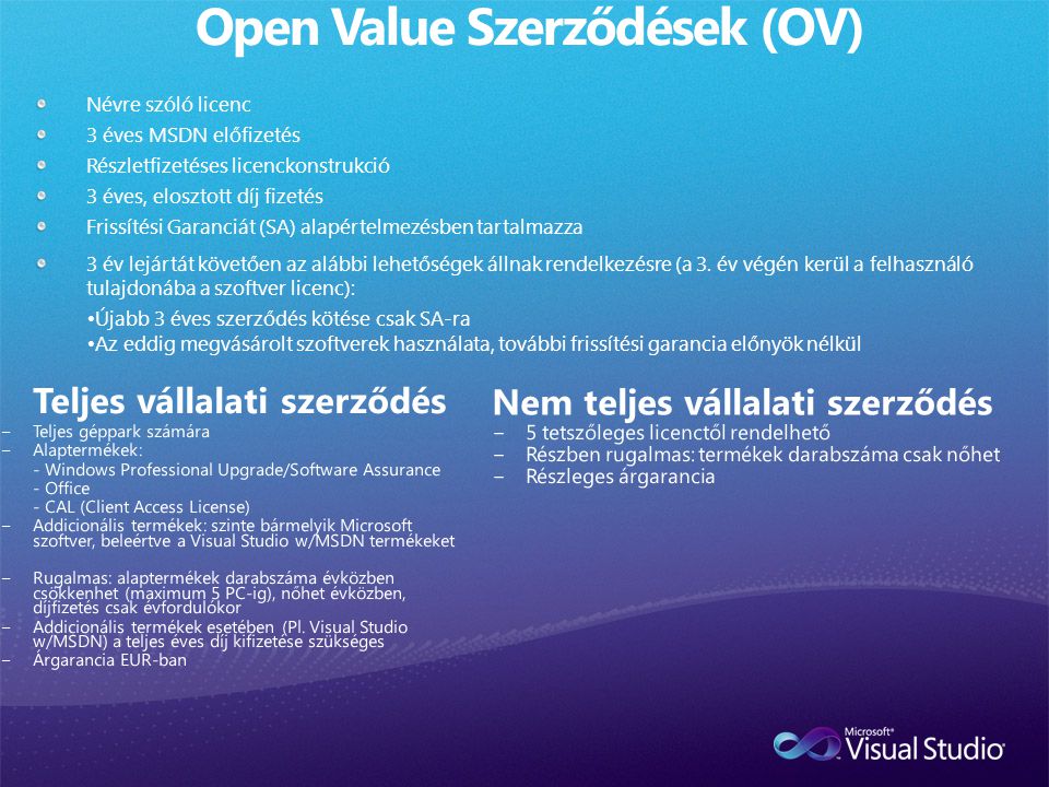 Open Value Szerződések (OV)