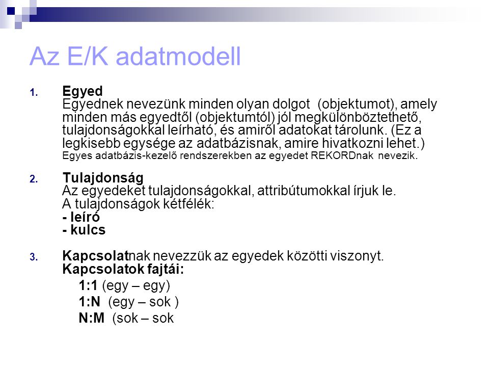 Az E/K adatmodell