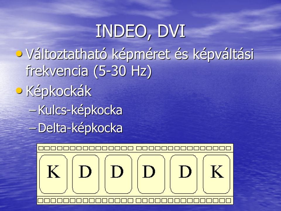 INDEO, DVI Változtatható képméret és képváltási frekvencia (5-30 Hz)
