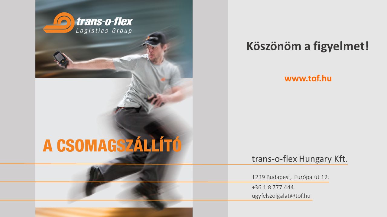 Köszönöm a figyelmet!   trans-o-flex Hungary Kft.