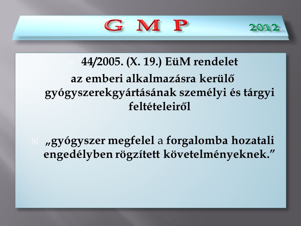 G M P G M P 44/2005. (X. 19.) EüM rendelet
