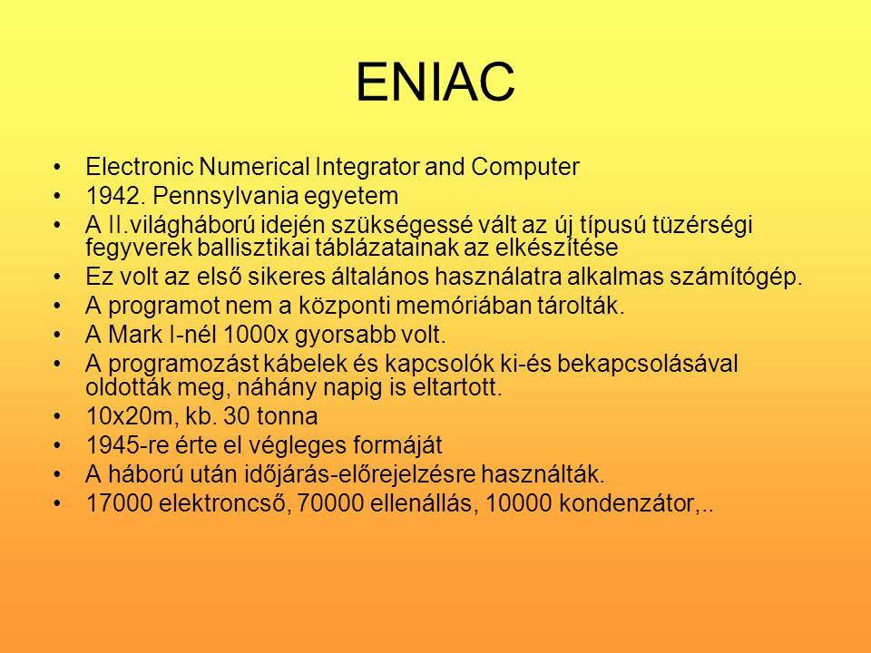 ENIAC Electronic Numerical Integrator and Computer