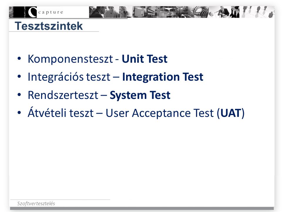 Komponensteszt - Unit Test Integrációs teszt – Integration Test