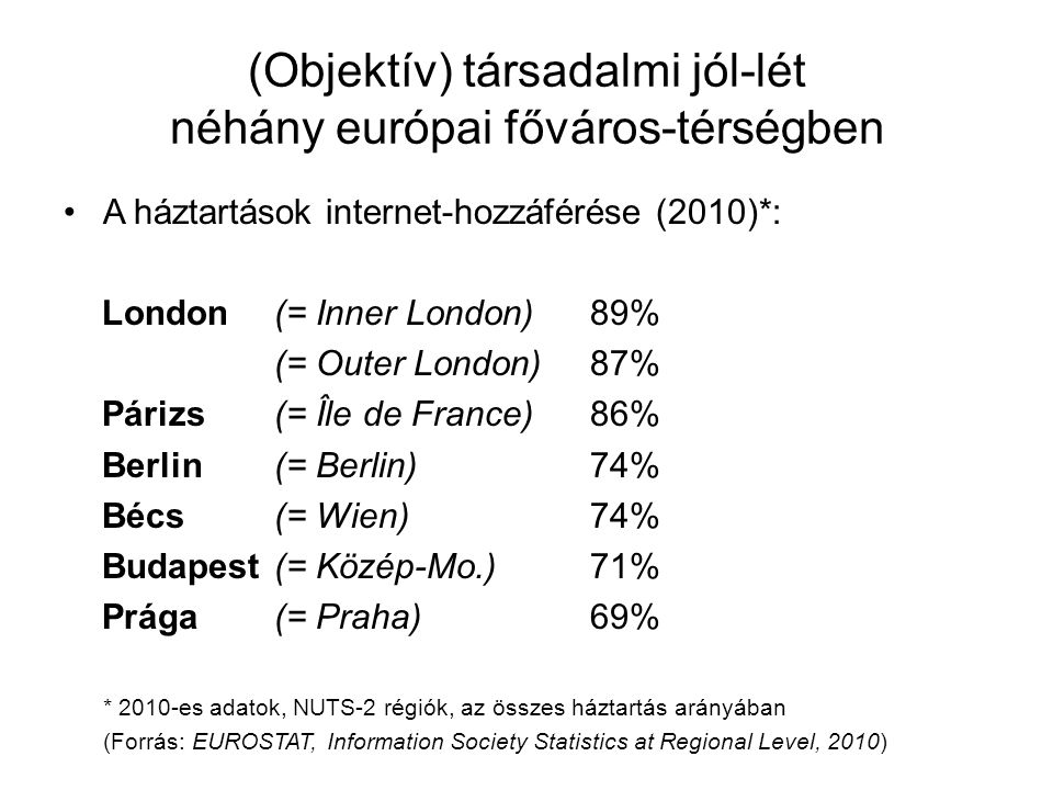 (Objektív) társadalmi jól-lét néhány európai főváros-térségben