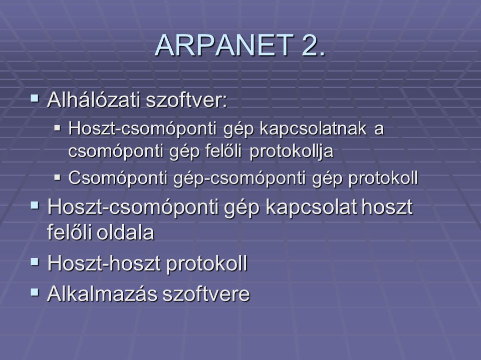 ARPANET 2. Alhálózati szoftver: