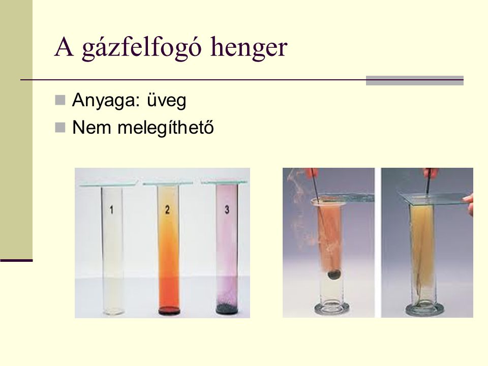 A gázfelfogó henger Anyaga: üveg Nem melegíthető