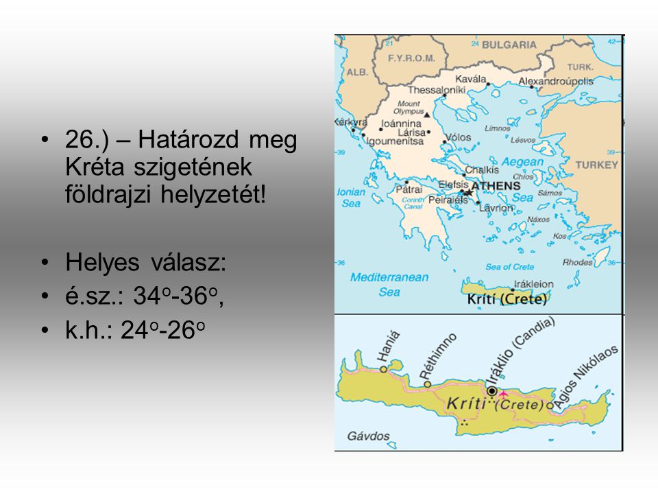 26.) – Határozd meg Kréta szigetének földrajzi helyzetét!