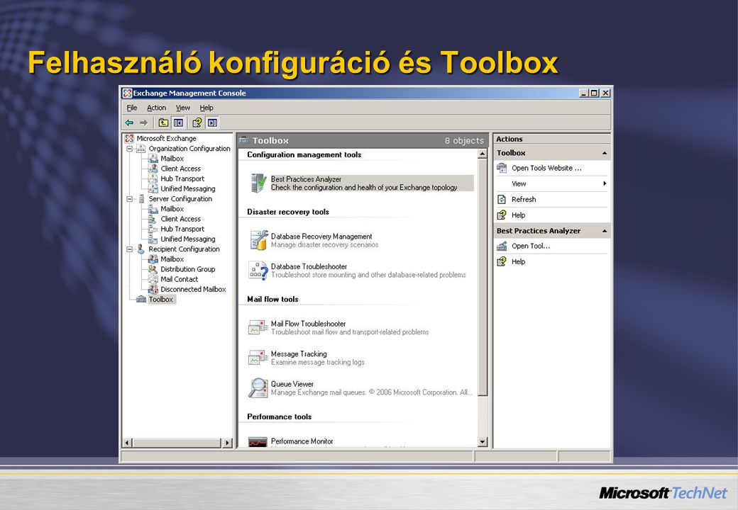 Felhasználó konfiguráció és Toolbox