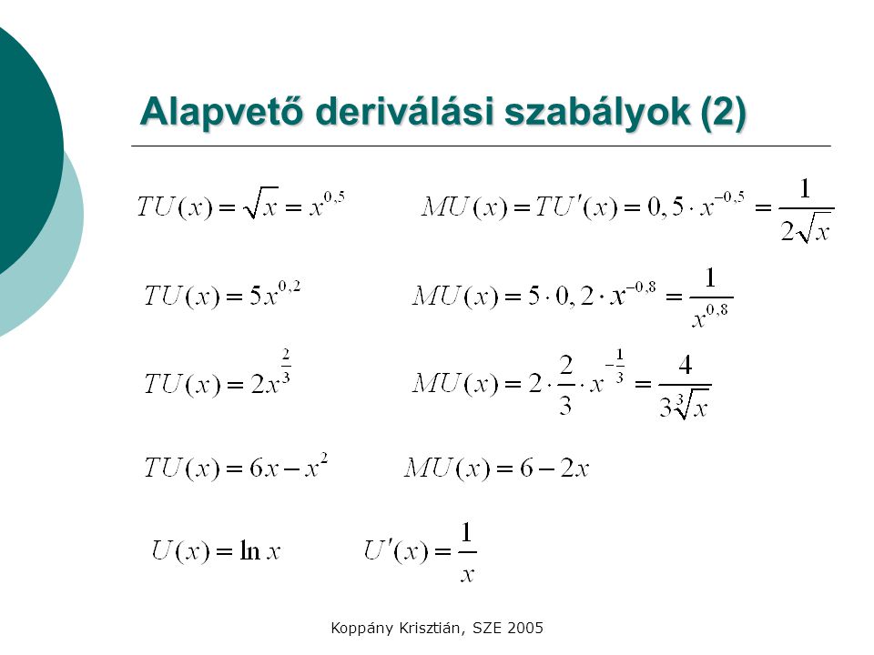 Alapvető deriválási szabályok (2)