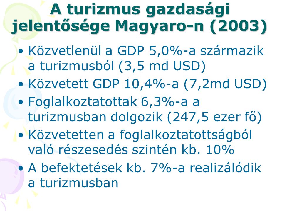 A turizmus gazdasági jelentősége Magyaro-n (2003)