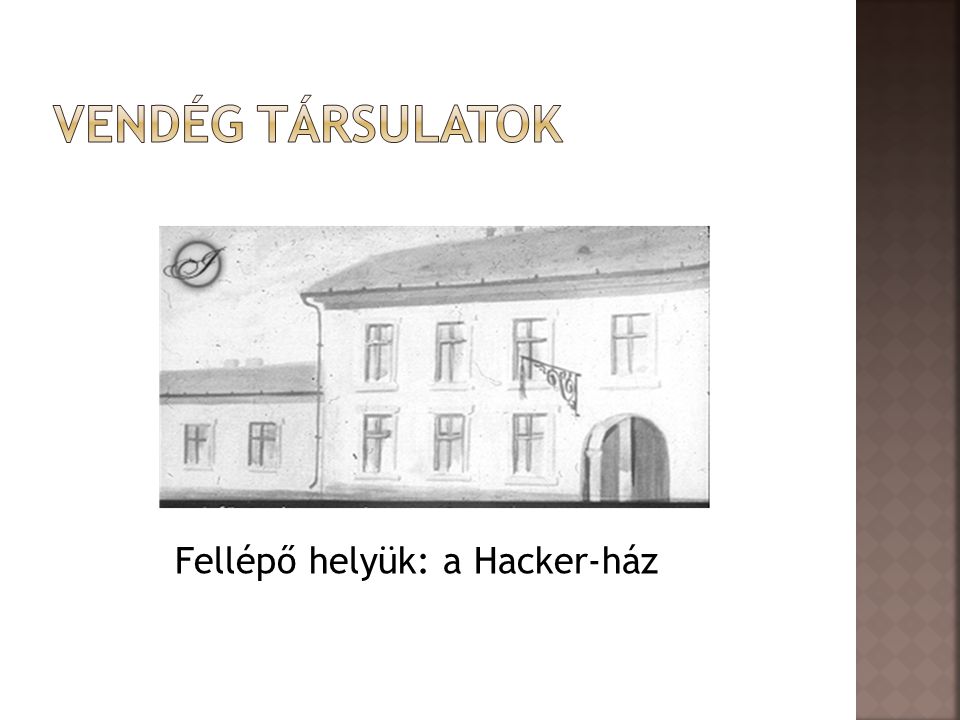Vendég Társulatok Fellépő helyük: a Hacker-ház