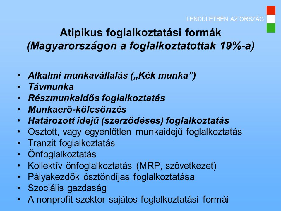 Atipikus foglalkoztatási formák (Magyarországon a foglalkoztatottak 19%-a)