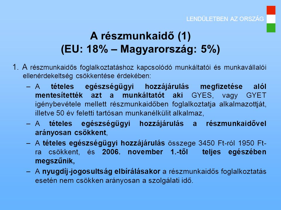 A részmunkaidő (1) (EU: 18% – Magyarország: 5%)