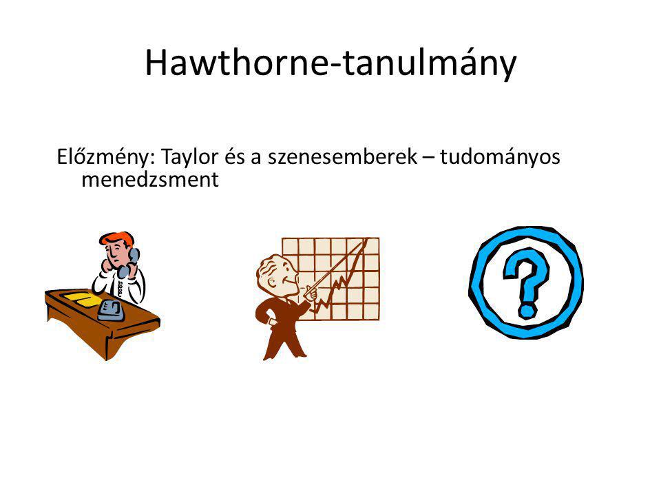 Hawthorne-tanulmány Előzmény: Taylor és a szenesemberek – tudományos menedzsment