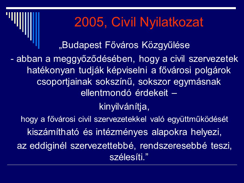 2005, Civil Nyilatkozat „Budapest Főváros Közgyűlése