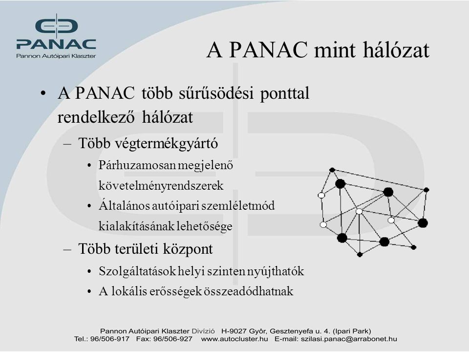 A PANAC mint hálózat. A PANAC több sűrűsödési ponttal rendelkező hálózat. Több végtermékgyártó.