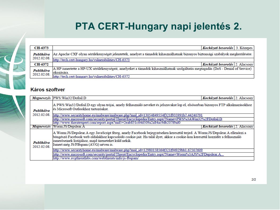 PTA CERT-Hungary napi jelentés 2.