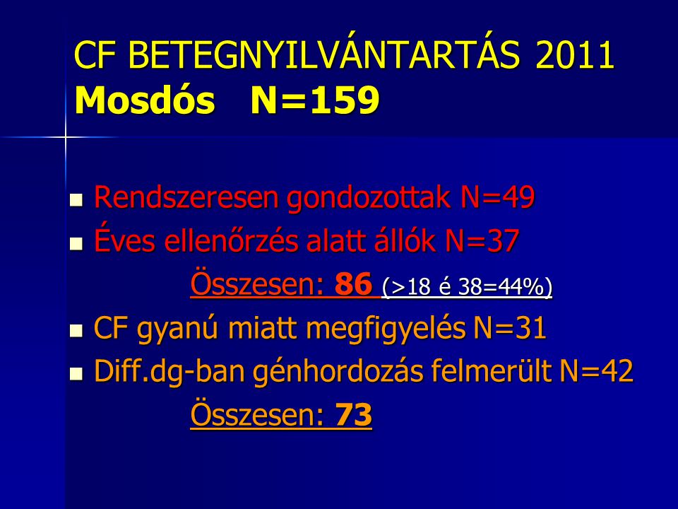 CF BETEGNYILVÁNTARTÁS 2011 Mosdós N=159
