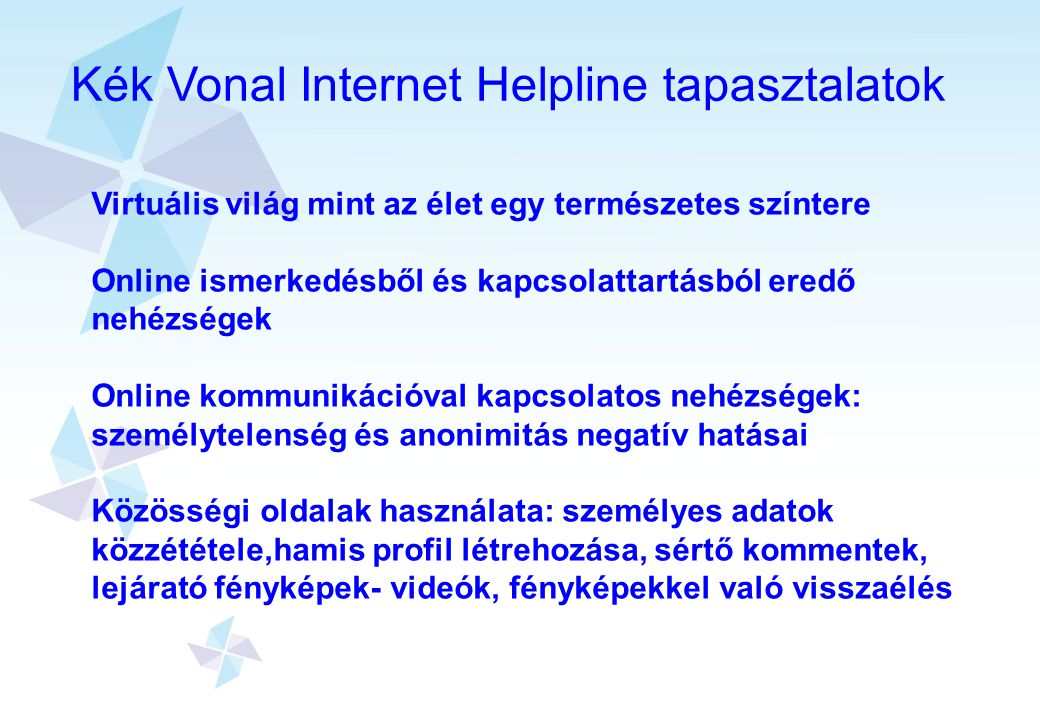 Kék Vonal Internet Helpline tapasztalatok
