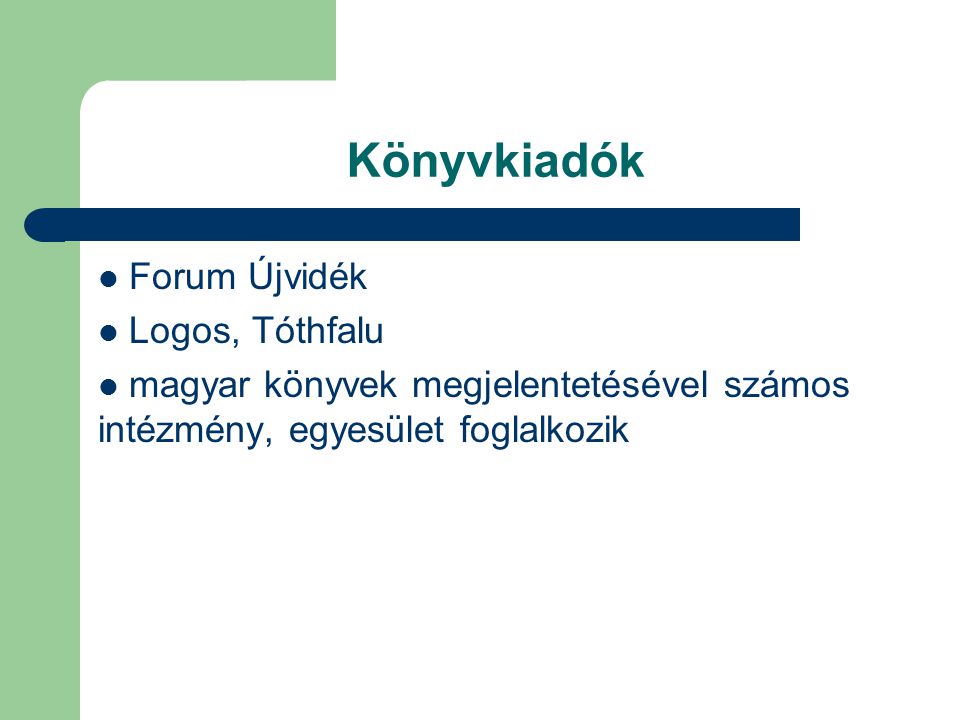 Könyvkiadók Forum Újvidék Logos, Tóthfalu