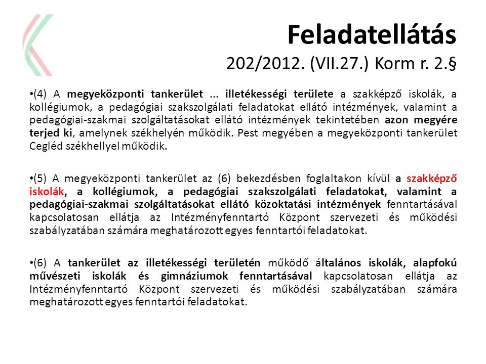 Feladatellátás 202/2012. (VII.27.) Korm r. 2.§