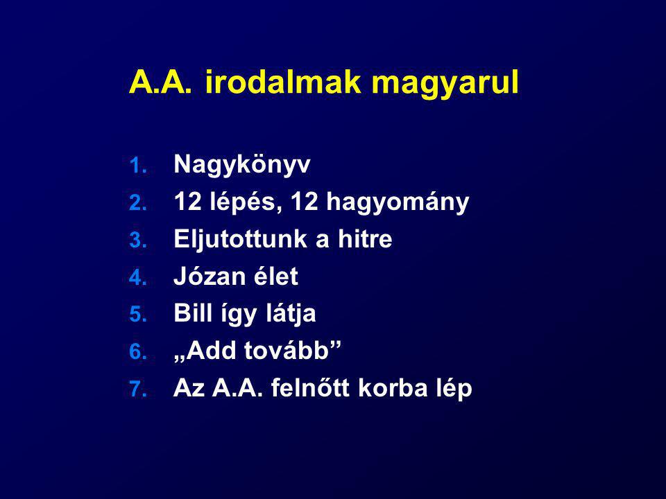 A.A. irodalmak magyarul Nagykönyv 12 lépés, 12 hagyomány