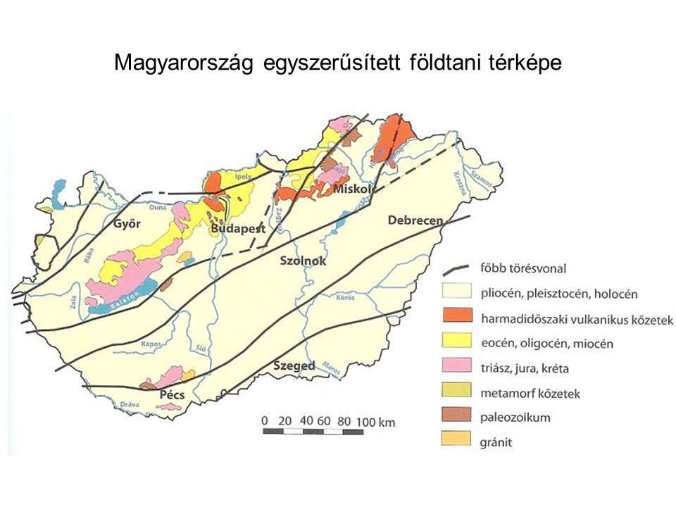 Magyarország egyszerűsített földtani térképe