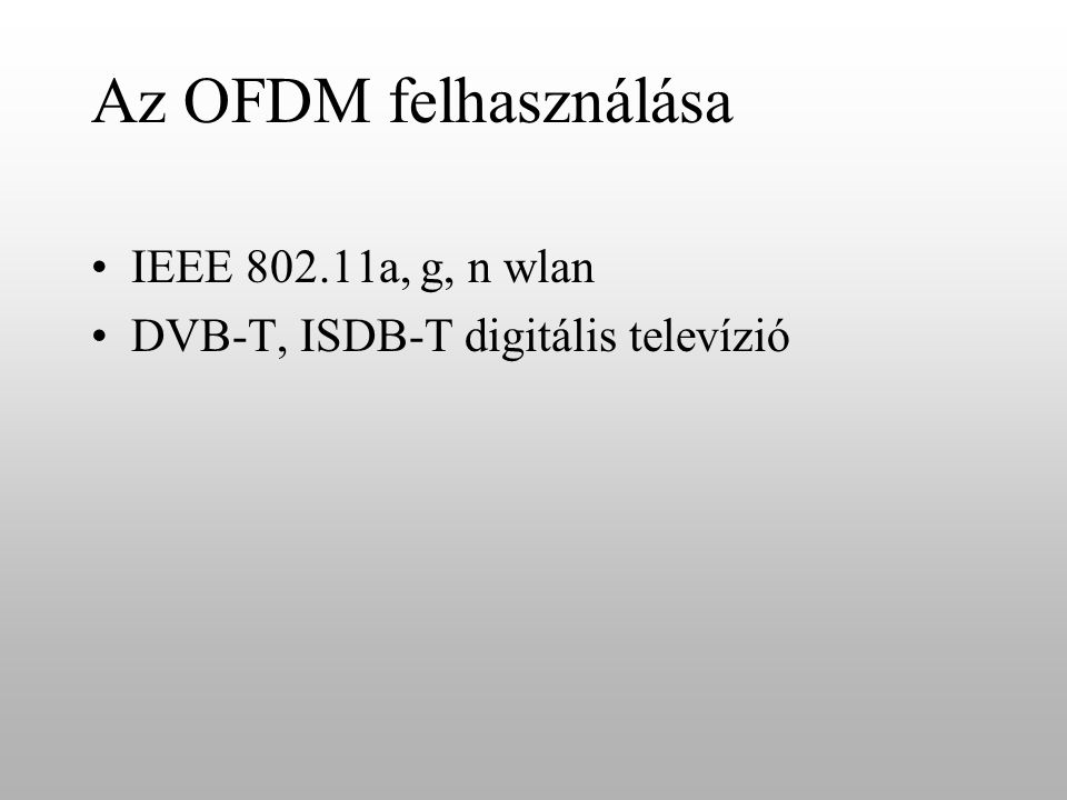 Az OFDM felhasználása IEEE a, g, n wlan