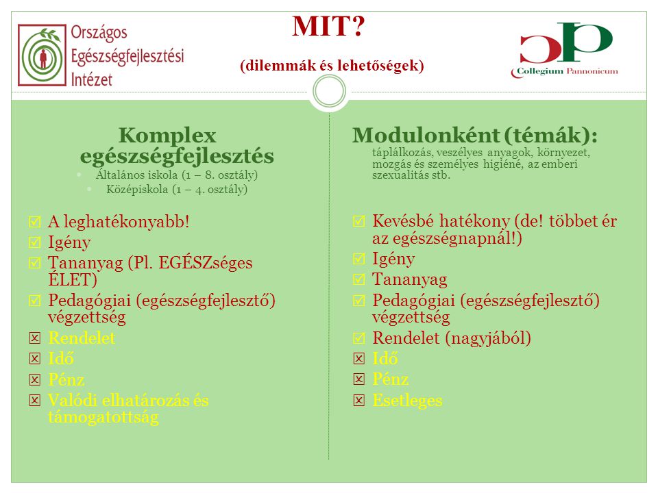MIT (dilemmák és lehetőségek)