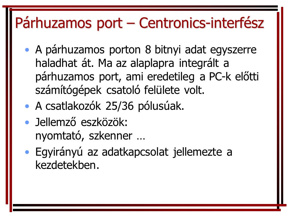 Párhuzamos port – Centronics-interfész