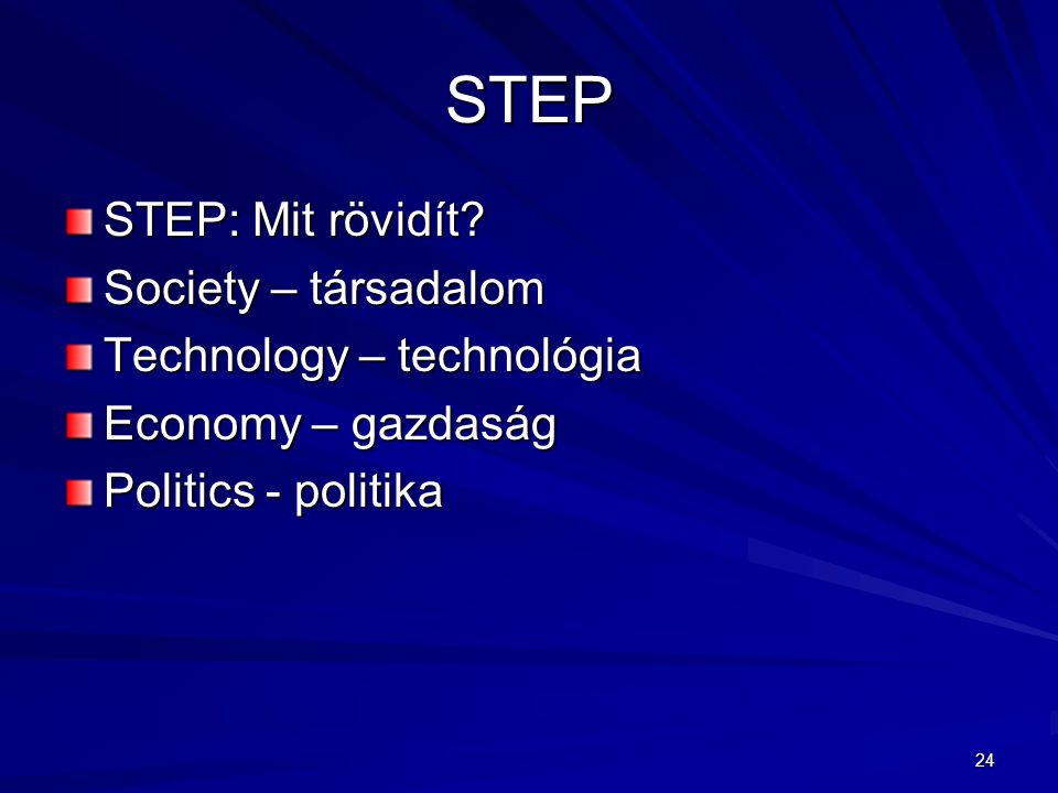 STEP STEP: Mit rövidít Society – társadalom Technology – technológia