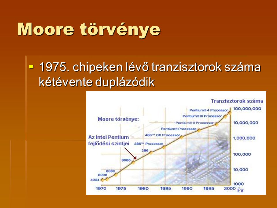 Moore törvénye chipeken lévő tranzisztorok száma kétévente duplázódik