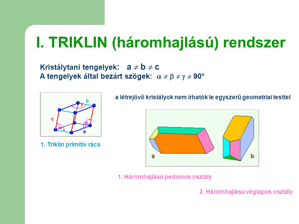 I. TRIKLIN (háromhajlású) rendszer
