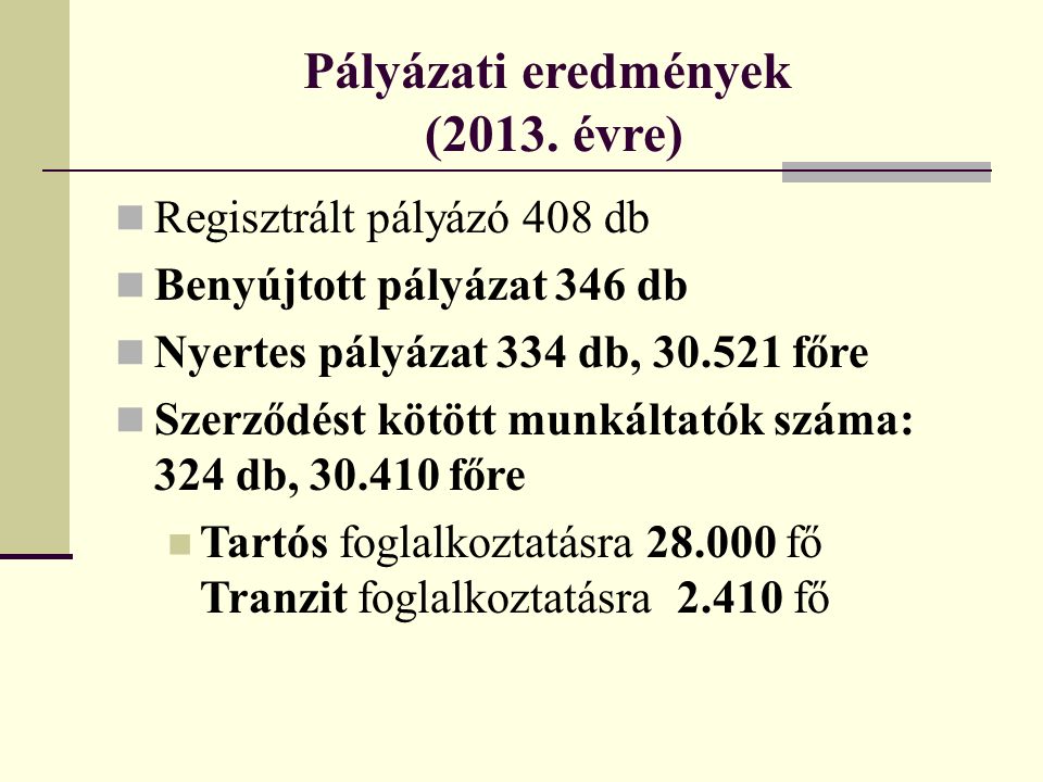 Pályázati eredmények (2013. évre)