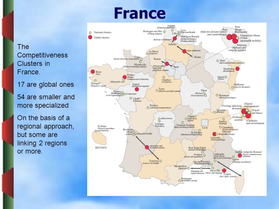 France The Competitiveness Clusters in France. 17 are global ones
