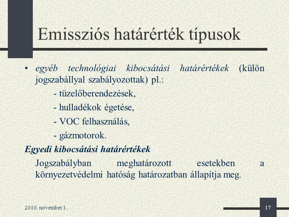 Emissziós határérték típusok