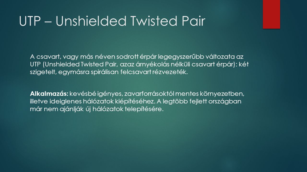 UTP – Unshielded Twisted Pair