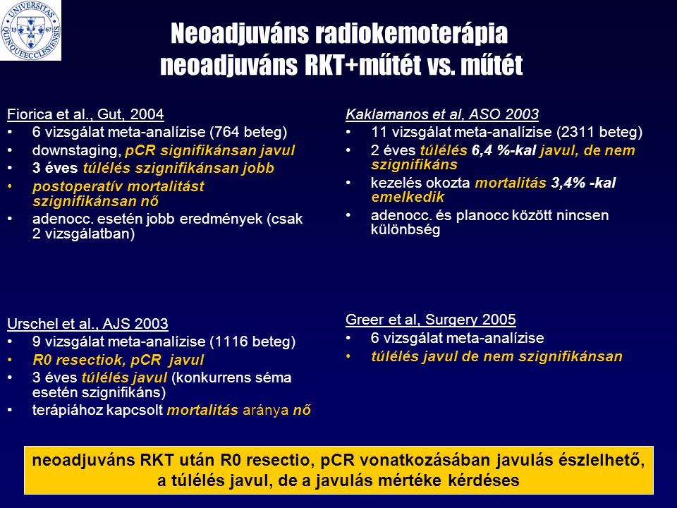 Neoadjuváns radiokemoterápia neoadjuváns RKT+műtét vs. műtét