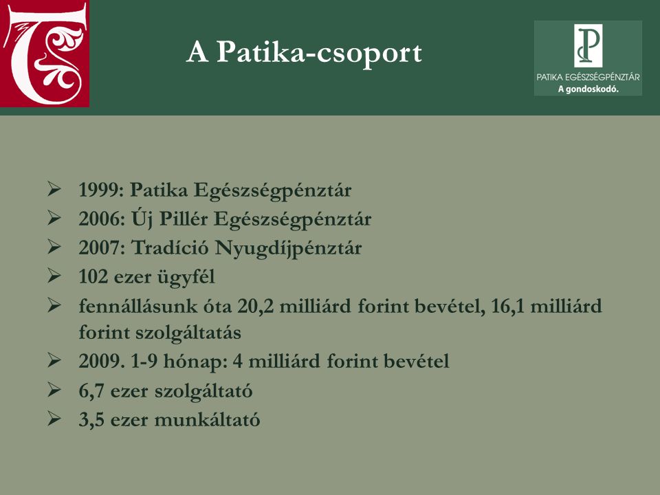 A Patika-csoport 1999: Patika Egészségpénztár